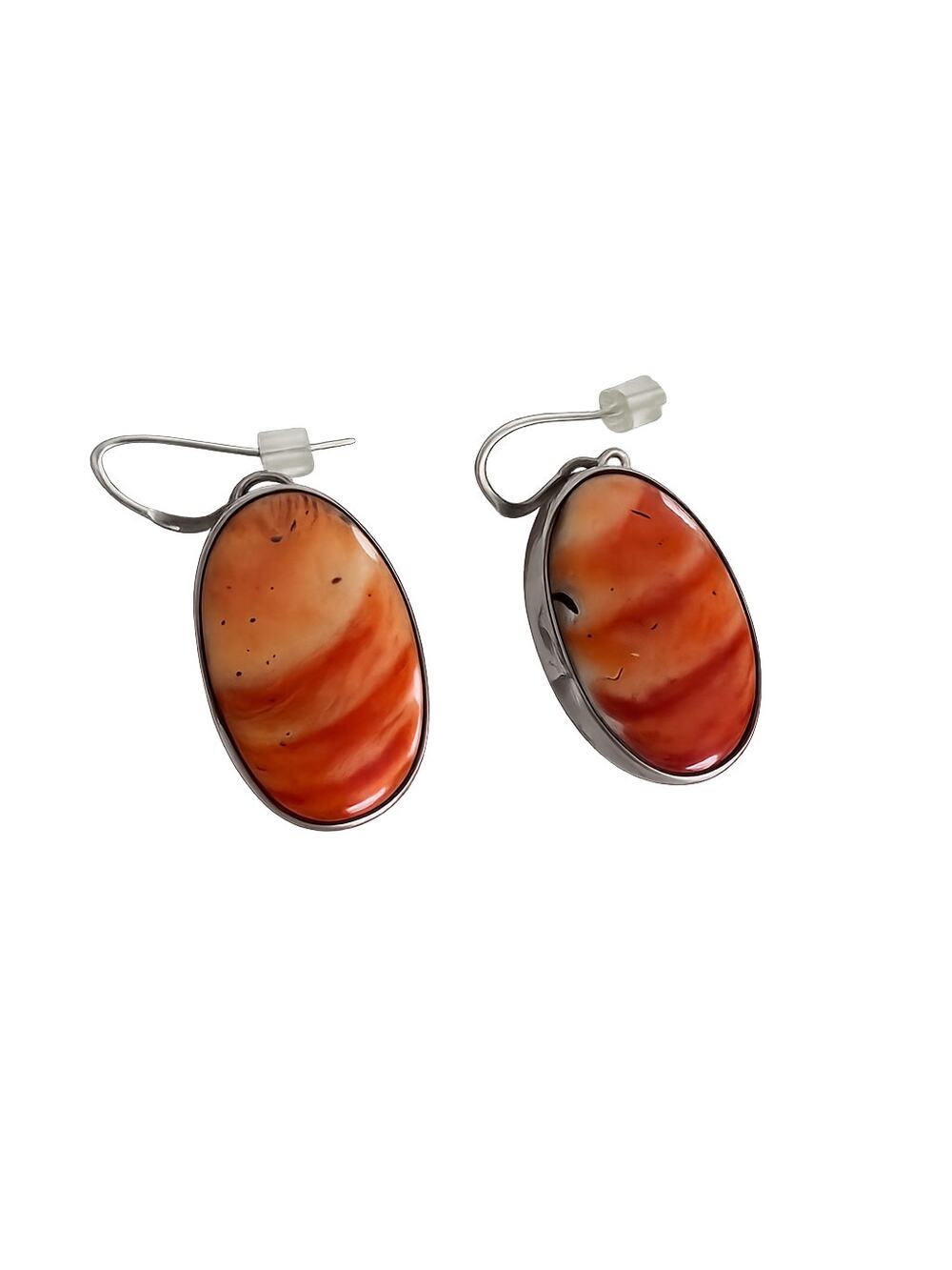 G. Nelson Sterling Silver Spiny Oyster Shell Dangle Earrings Signed Navajo Vtg
